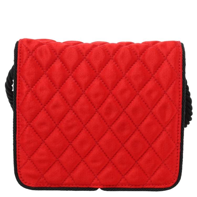 Pre Owned Escada Red Quilted Satin Flap Shoulder Bag
