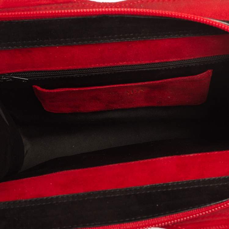 Pre Owned Escada Red Suede Metal Handle Bag