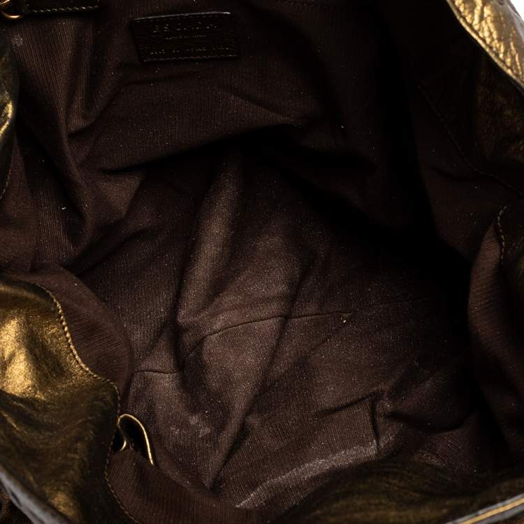 Pre Owned Escada Metallic Bronze Leather Rivet Detail Tote