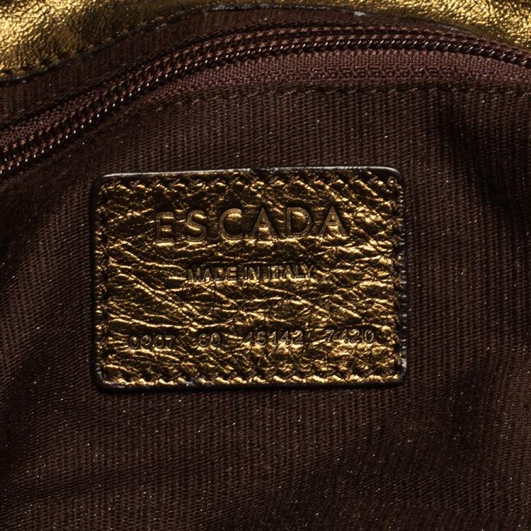 Pre Owned Escada Metallic Bronze Leather Rivet Detail Tote