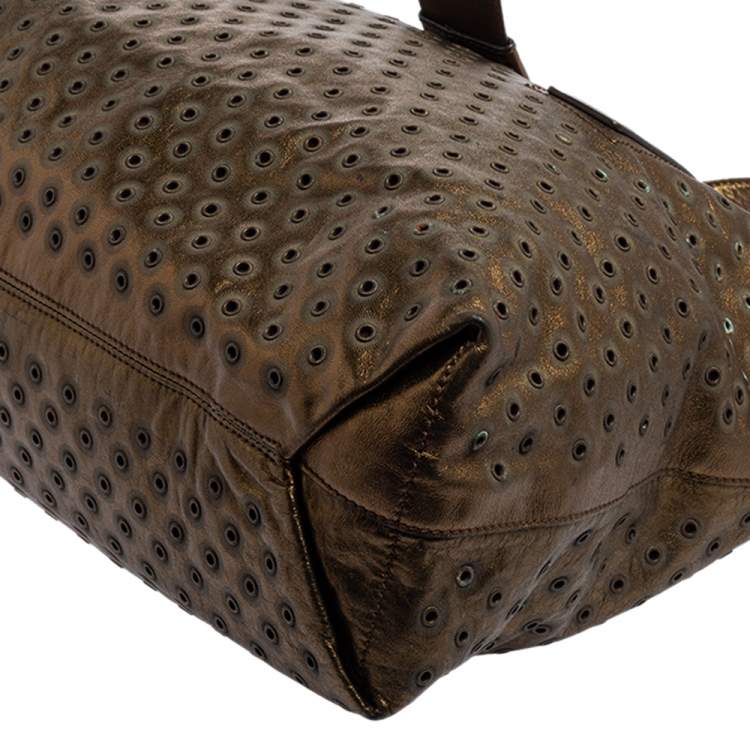 Pre Owned Escada Metallic Bronze Leather Rivet Detail Tote