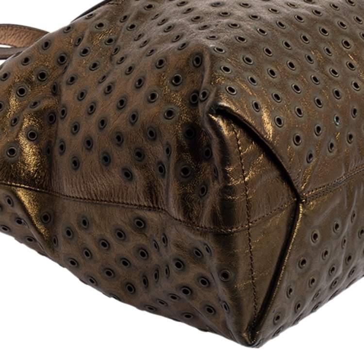 Pre Owned Escada Metallic Bronze Leather Rivet Detail Tote
