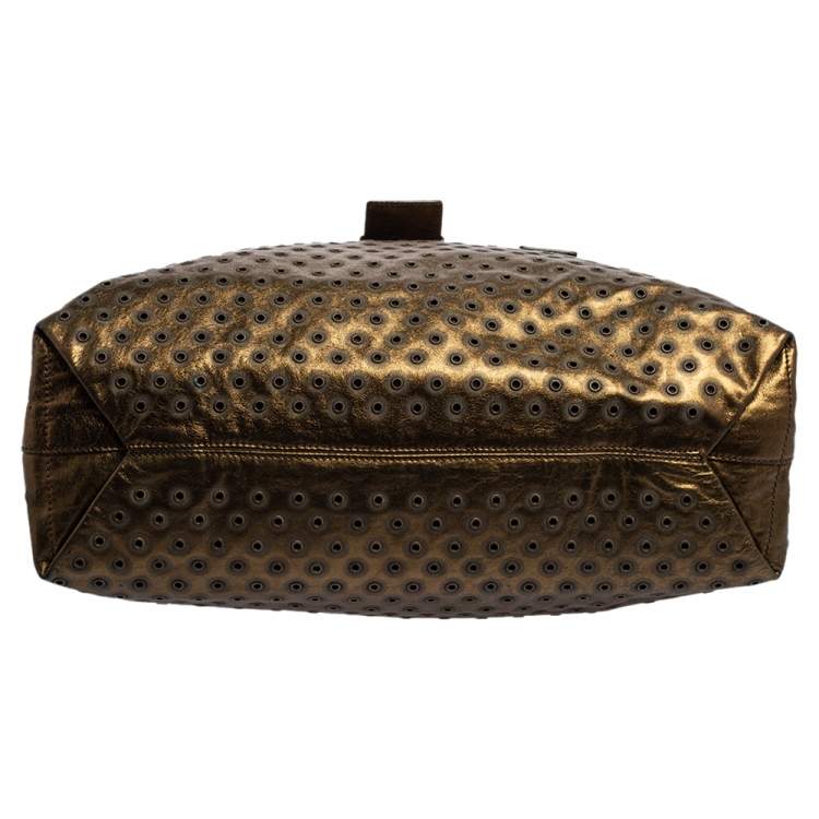 Pre Owned Escada Metallic Bronze Leather Rivet Detail Tote