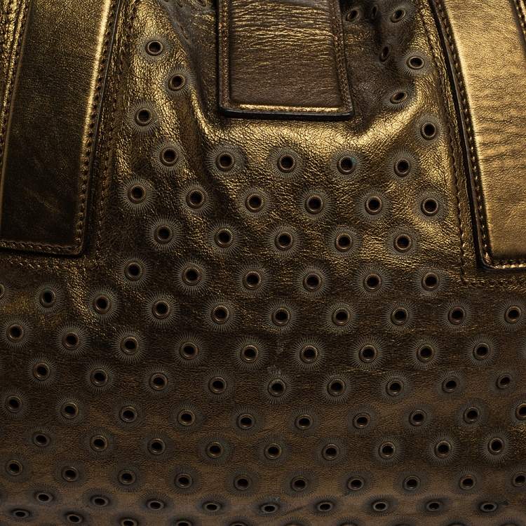 Pre Owned Escada Metallic Bronze Leather Rivet Detail Tote