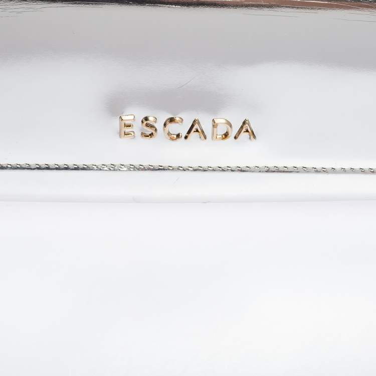 Pre Owned Escada Silver Glossy Leather Chain Wristlet Clutch