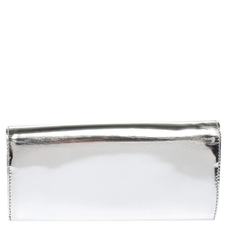 Pre Owned Escada Silver Glossy Leather Chain Wristlet Clutch