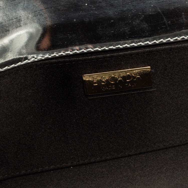 Pre Owned Escada Silver Glossy Leather Chain Wristlet Clutch
