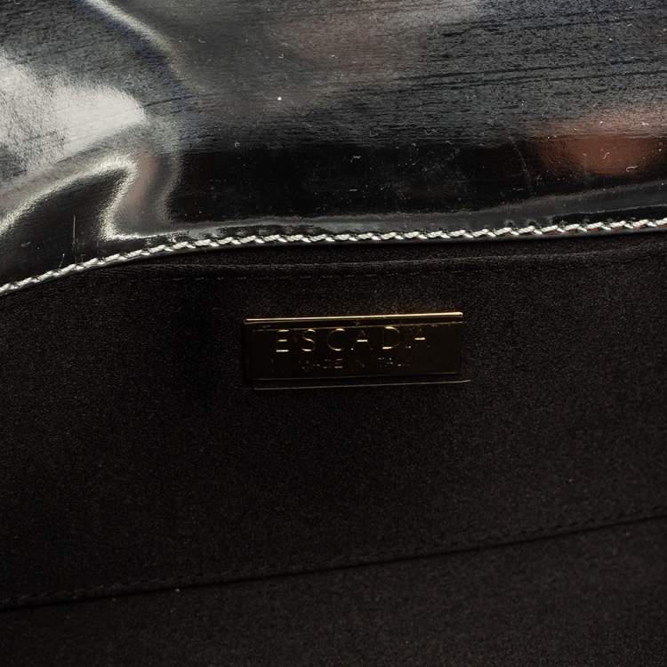 Pre Owned Escada Silver Glossy Leather Chain Wristlet Clutch