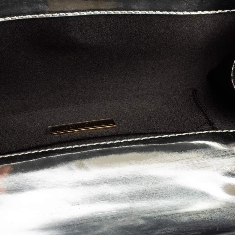 Pre Owned Escada Silver Glossy Leather Chain Wristlet Clutch