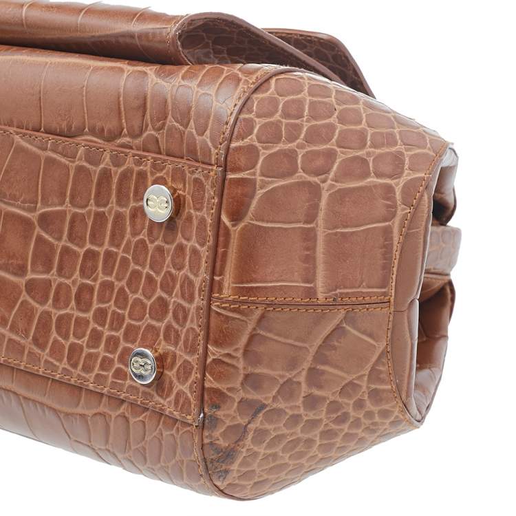 Pre Owned Escada Brown Croc Embossed Leather Satchel