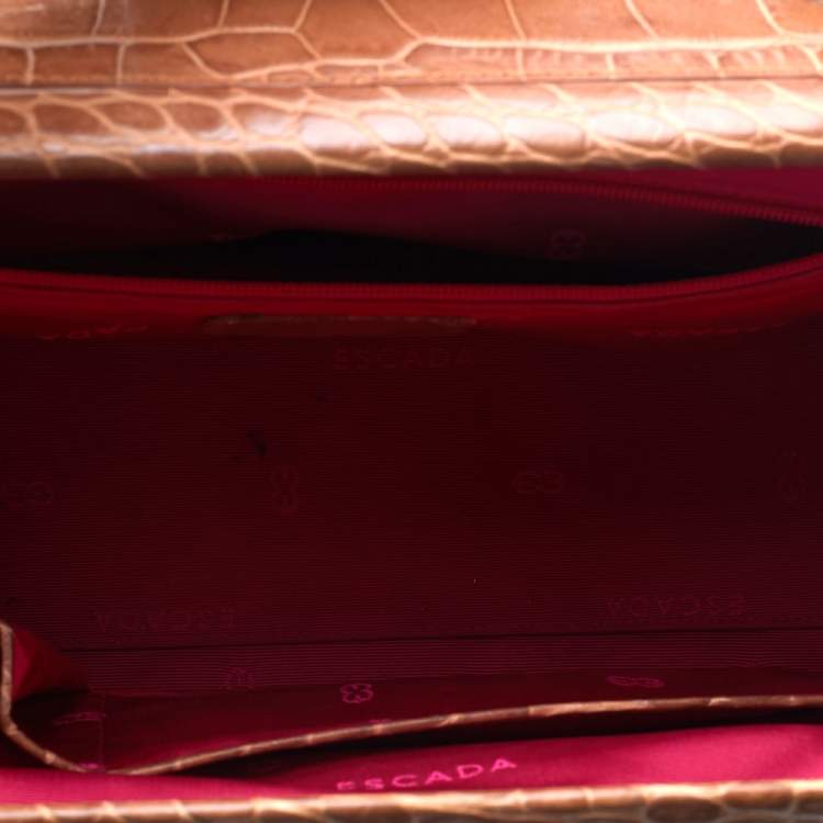 Pre Owned Escada Brown Croc Embossed Leather Satchel