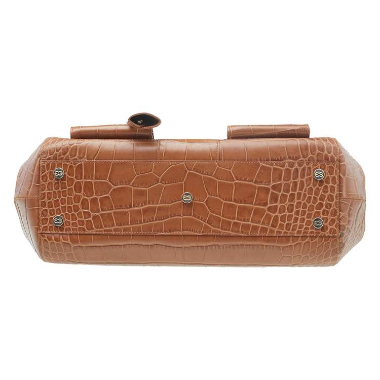 Pre Owned Escada Brown Croc Embossed Leather Satchel