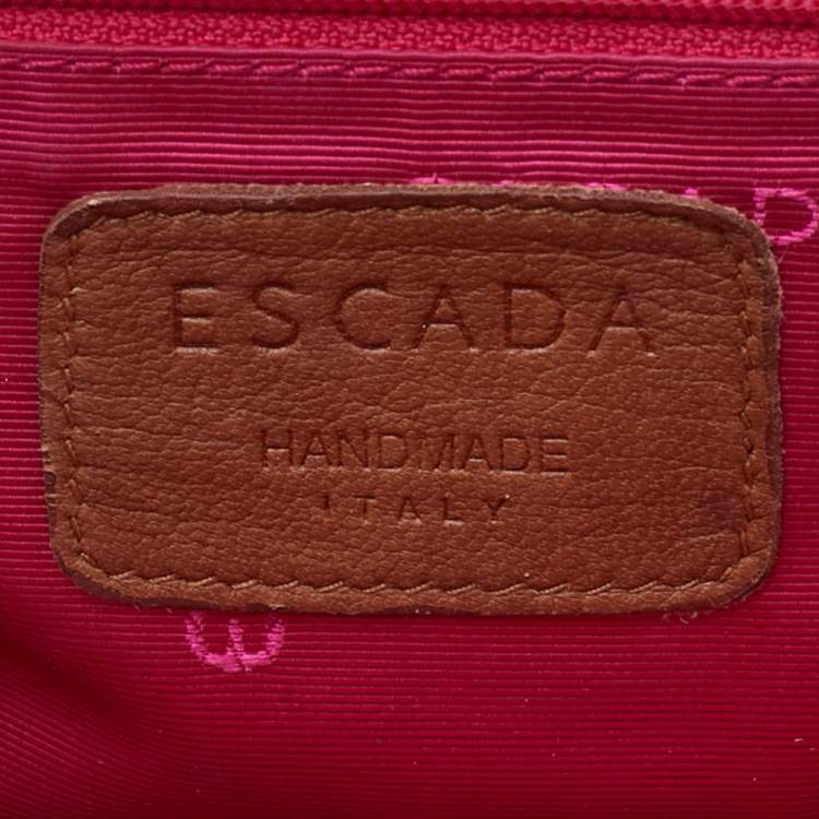 Pre Owned Escada Brown Croc Embossed Leather Satchel