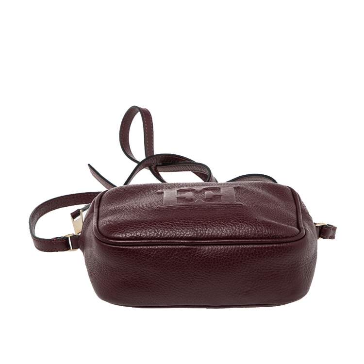 Pre Owned Escada Burgundy Grained Leather Camera Bag