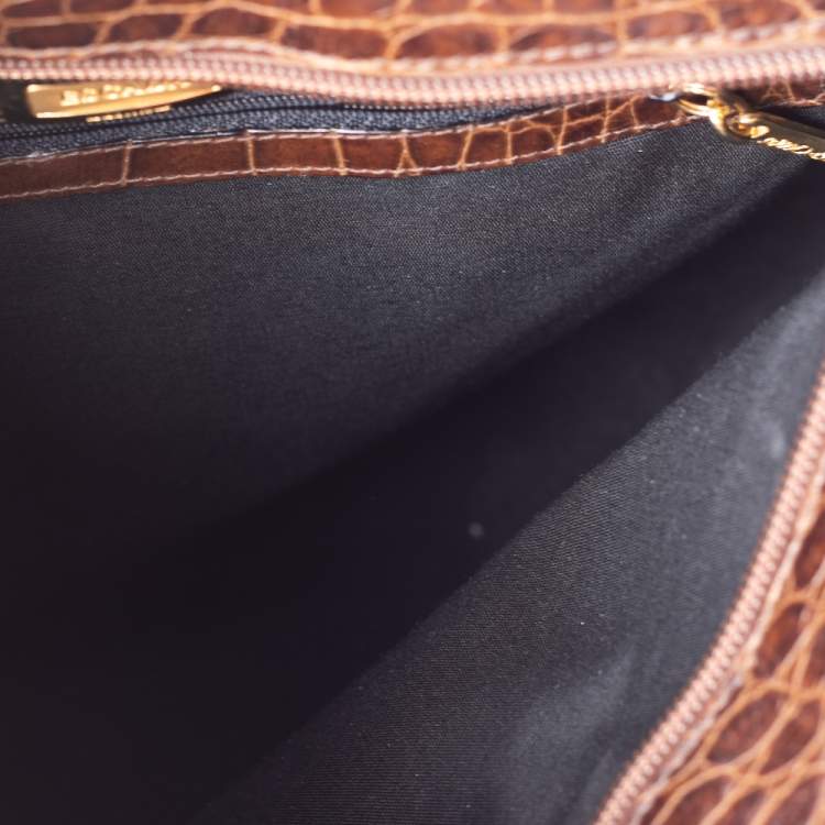 Pre Owned Escada Brown Croc Embossed Leather Tote