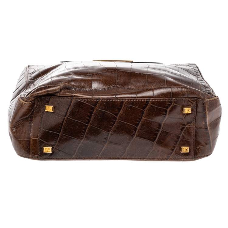 Pre Owned Escada Brown Croc Embossed Leather Tote