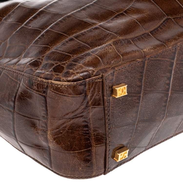 Pre Owned Escada Brown Croc Embossed Leather Tote