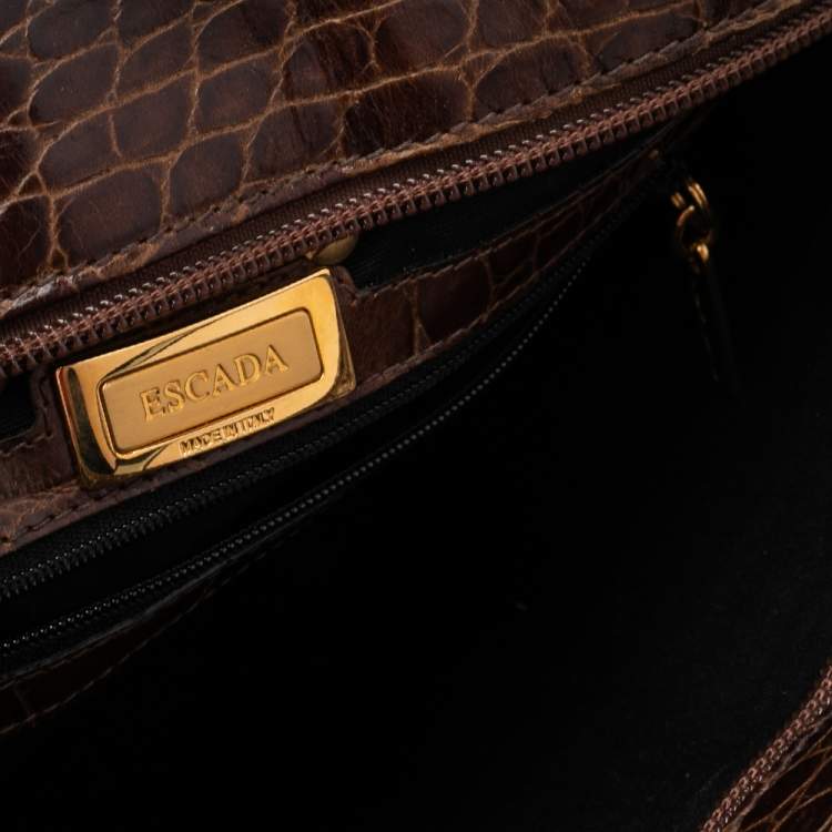 Pre Owned Escada Brown Croc Embossed Leather Tote