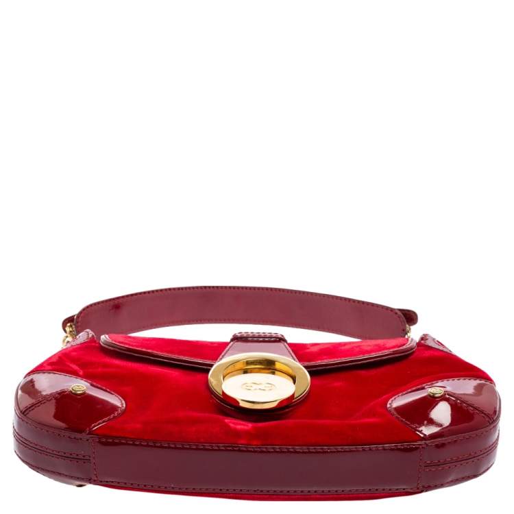 Pre Owned Escada Burgundy Velvet and Patent Leather Shoulder Bag