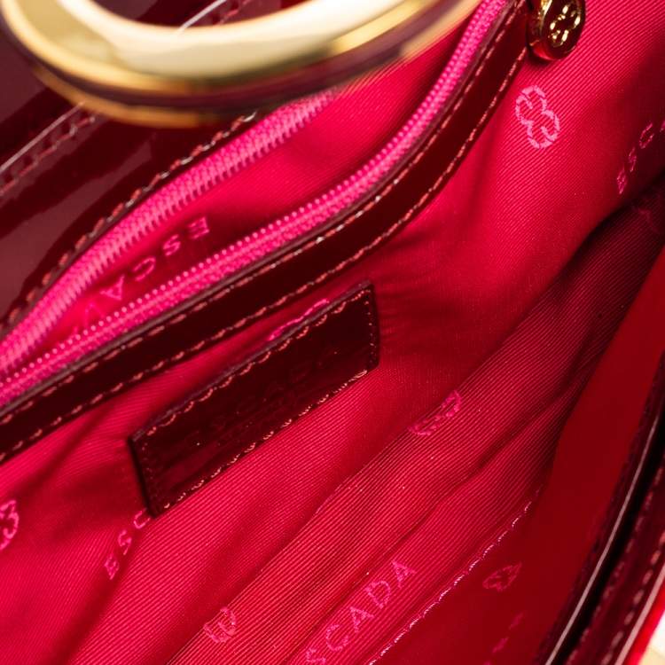 Pre Owned Escada Burgundy Velvet and Patent Leather Shoulder Bag