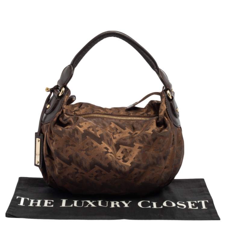 Pre Owned Escada Brown Monogram Canvas And Leather Hobo