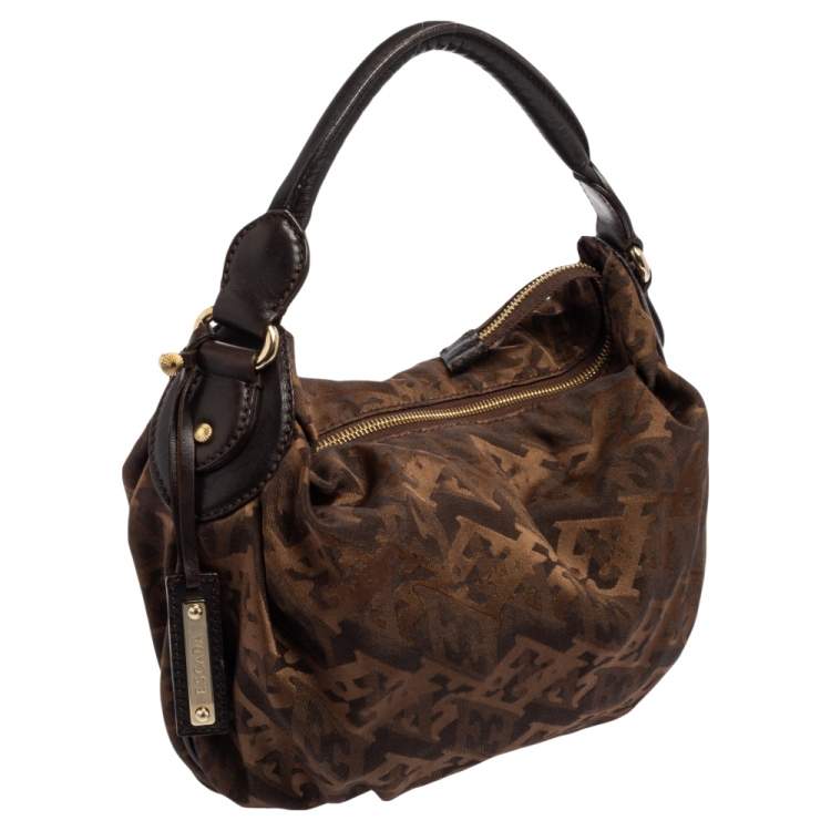 Pre Owned Escada Brown Monogram Canvas And Leather Hobo