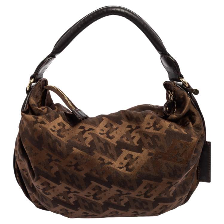 Pre Owned Escada Brown Monogram Canvas And Leather Hobo