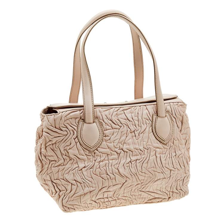 Pre Owned Escada Powder Pink Pleated Leather Satchel