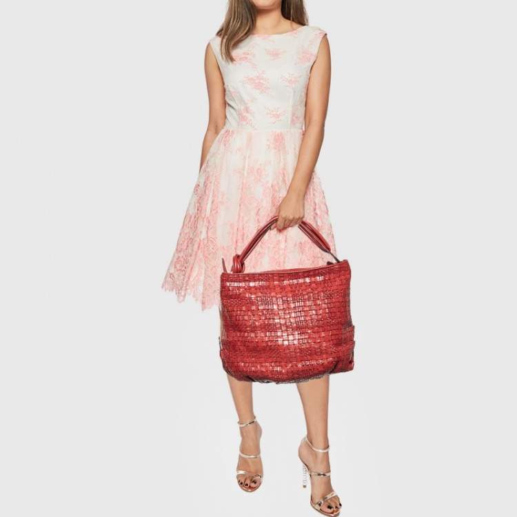 Pre Owned Escada Red Woven Leather Hobo