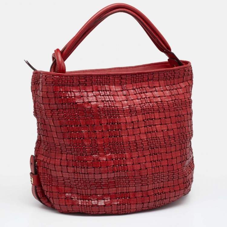Pre Owned Escada Red Woven Leather Hobo