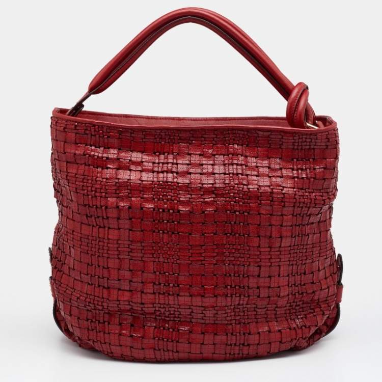 Pre Owned Escada Red Woven Leather Hobo