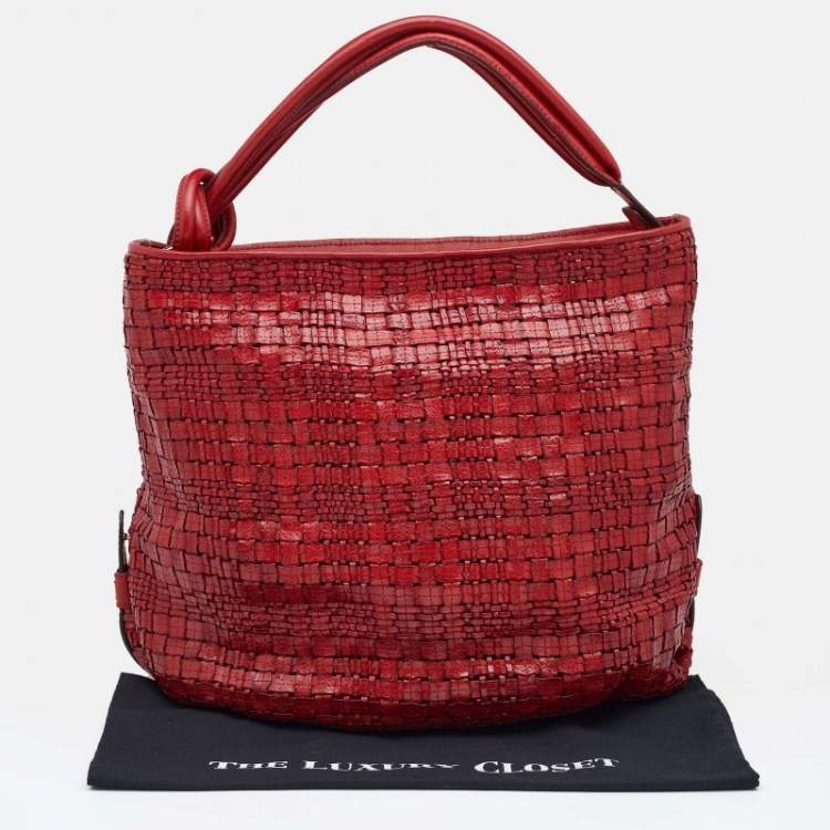 Pre Owned Escada Red Woven Leather Hobo