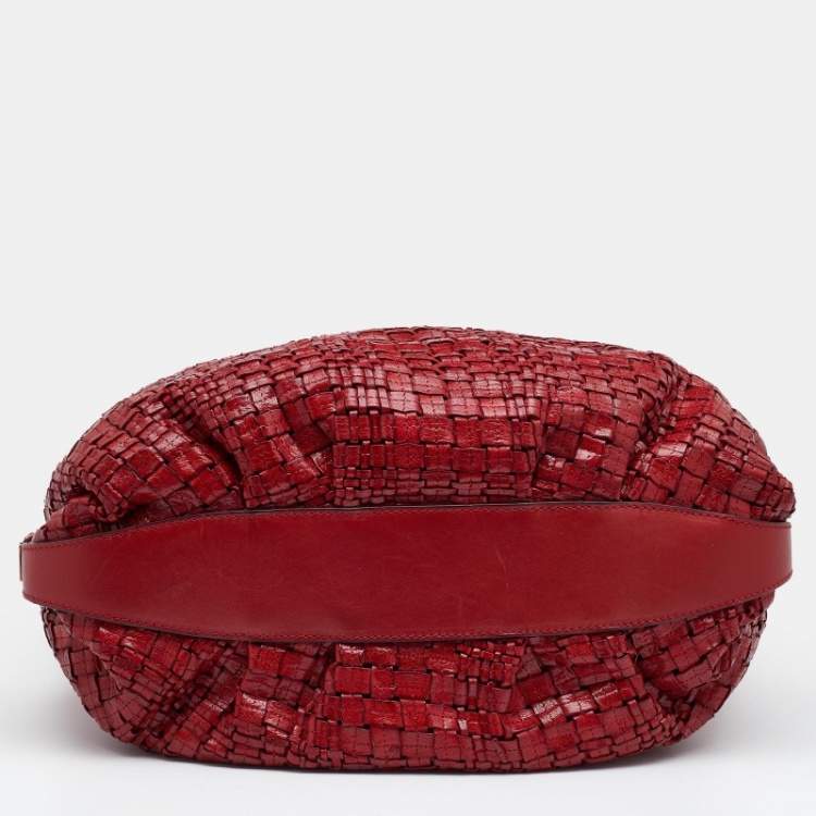 Pre Owned Escada Red Woven Leather Hobo