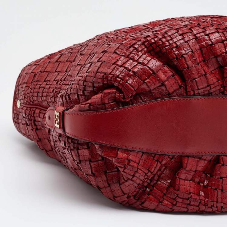 Pre Owned Escada Red Woven Leather Hobo