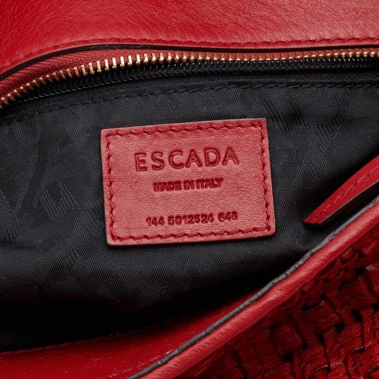 Pre Owned Escada Red Woven Leather Hobo