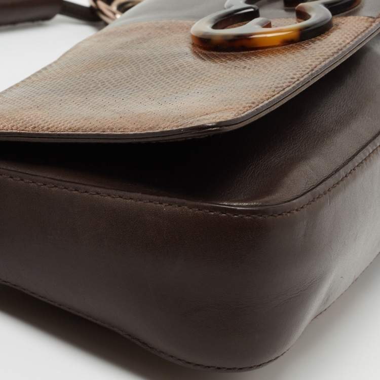 Pre Owned Escada Brown Karung and Leather Shoulder Bag