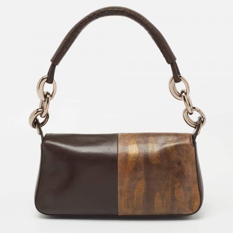 Pre Owned Escada Brown Karung and Leather Shoulder Bag