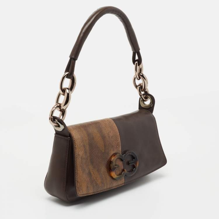 Pre Owned Escada Brown Karung and Leather Shoulder Bag