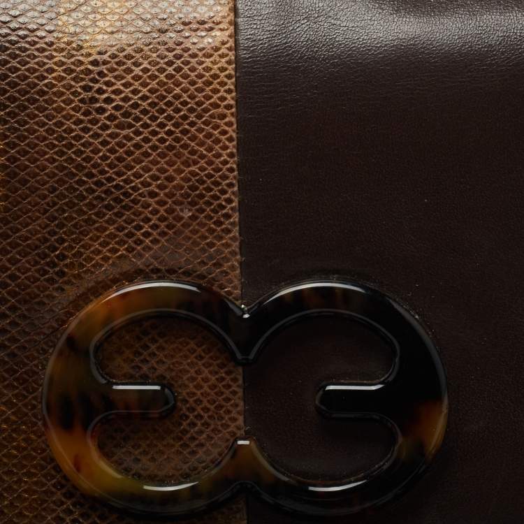 Pre Owned Escada Brown Karung and Leather Shoulder Bag