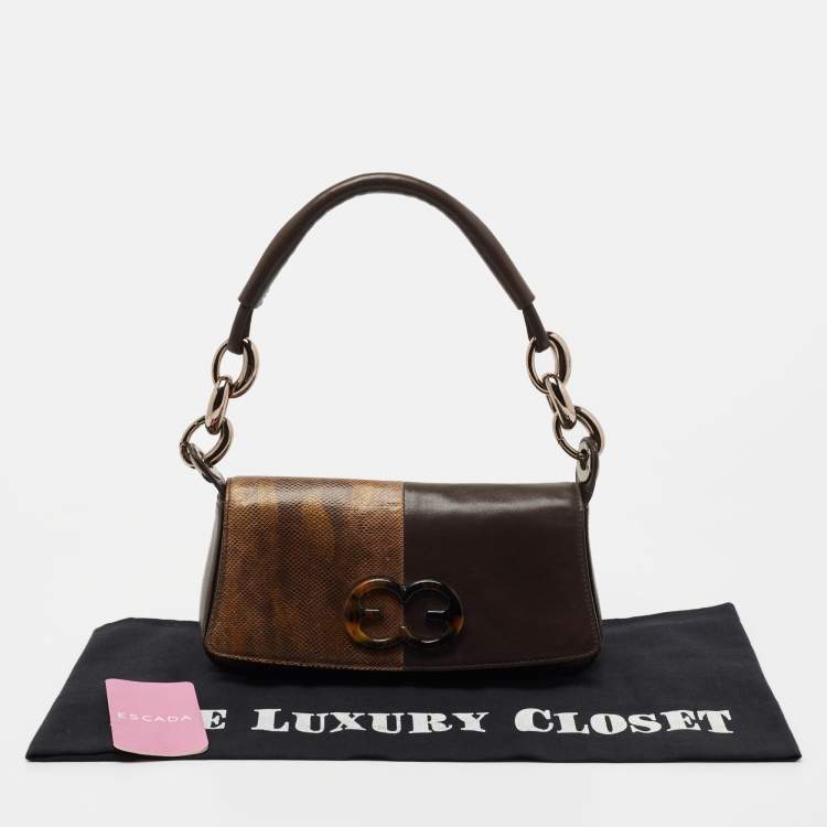 Pre Owned Escada Brown Karung and Leather Shoulder Bag