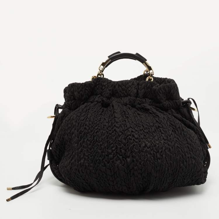 Pre Owned Escada Black Fabric and Leather Tassel Tote