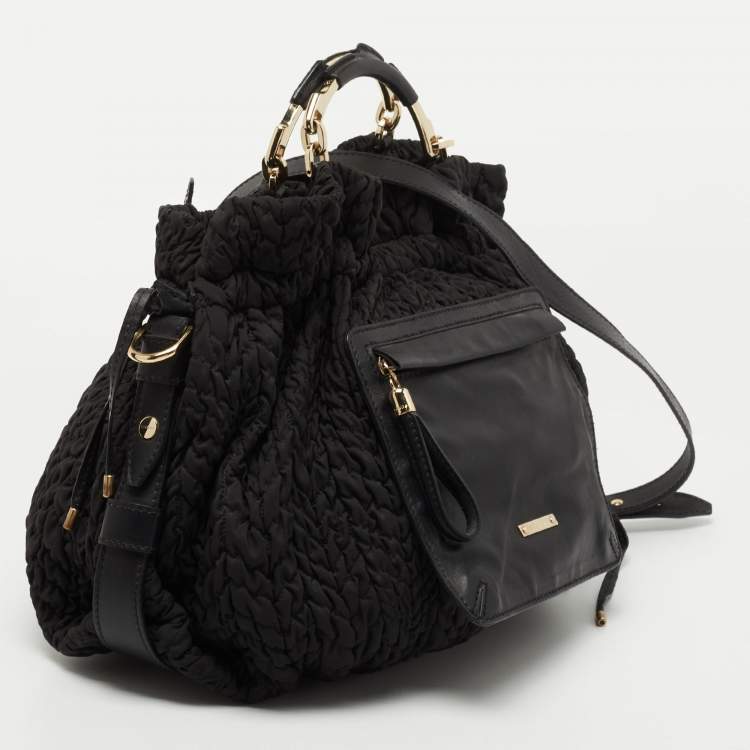 Pre Owned Escada Black Fabric and Leather Tassel Tote