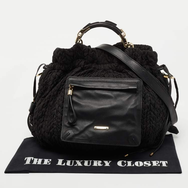 Pre Owned Escada Black Fabric and Leather Tassel Tote