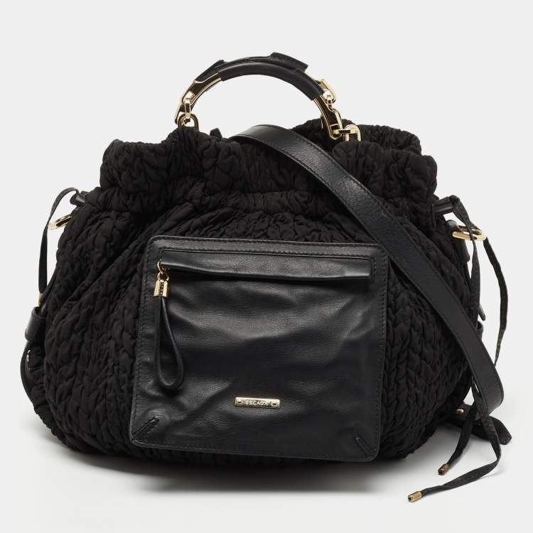 Pre Owned Escada Black Fabric and Leather Tassel Tote