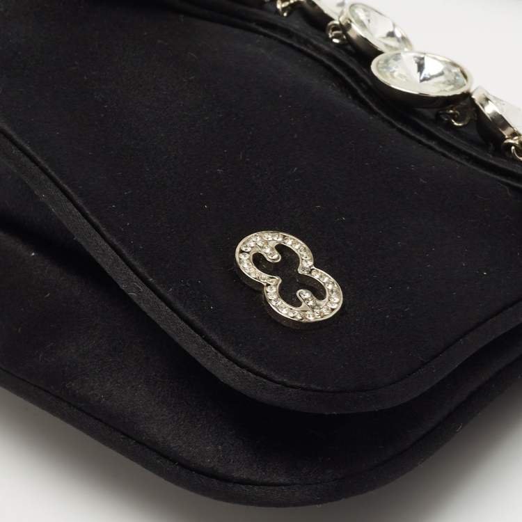 Pre Owned Escada Black Satin Crystals Embellished Clutch Bag
