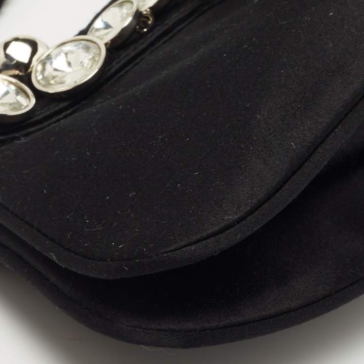 Pre Owned Escada Black Satin Crystals Embellished Clutch Bag