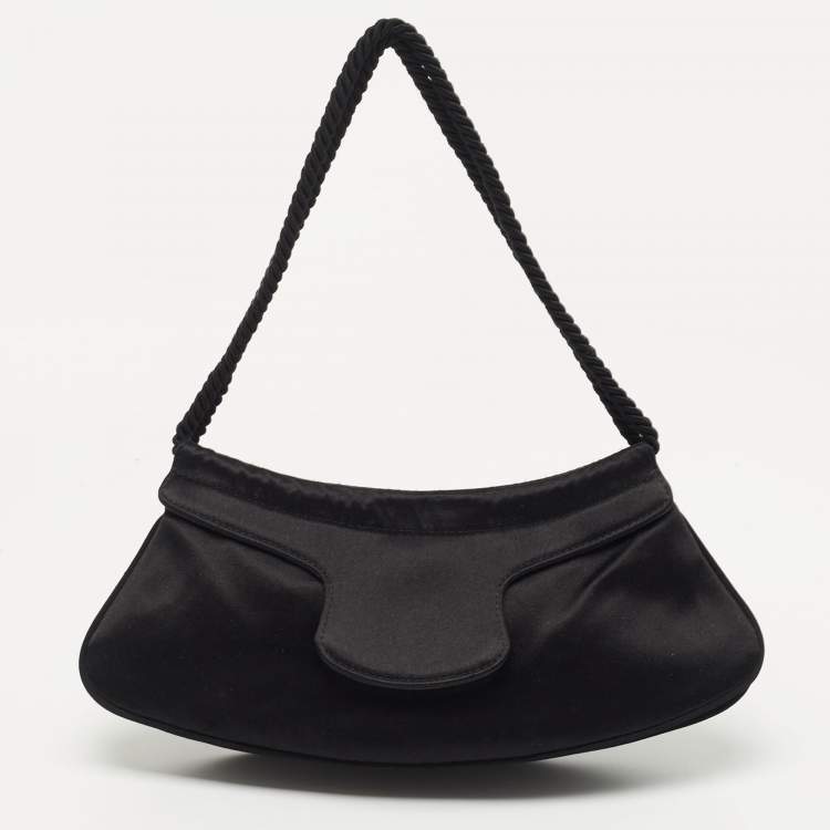 Pre Owned Escada Black Satin Crystals Embellished Clutch Bag