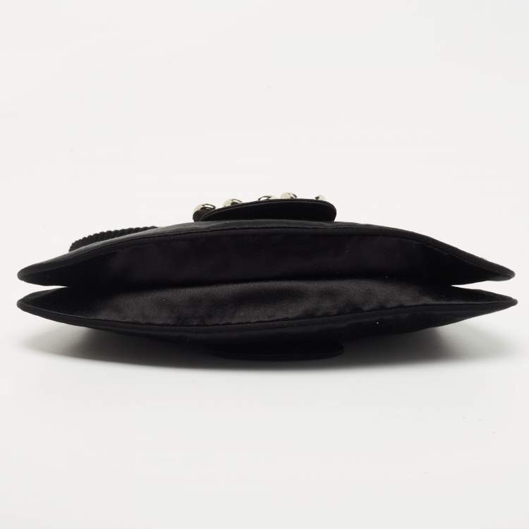 Pre Owned Escada Black Satin Crystals Embellished Clutch Bag
