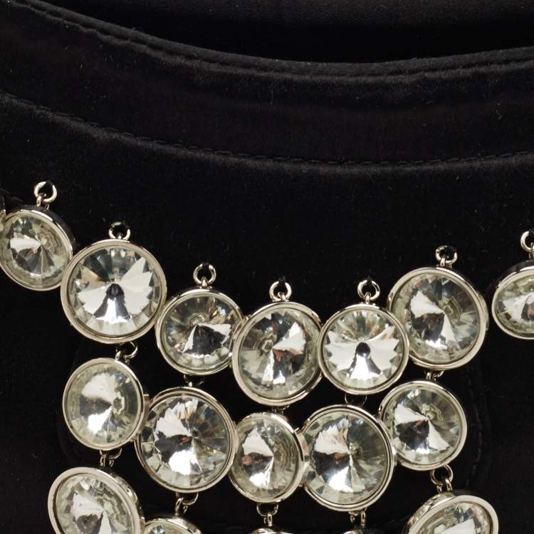 Pre Owned Escada Black Satin Crystals Embellished Clutch Bag