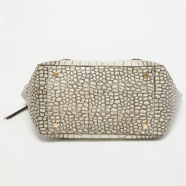 Pre Owned Escada White/Grey Croc Embossed Leather Zip Tote